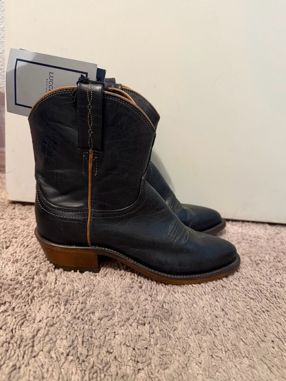 Lucchese Black Leather Western Boots - Picture 2 of 10